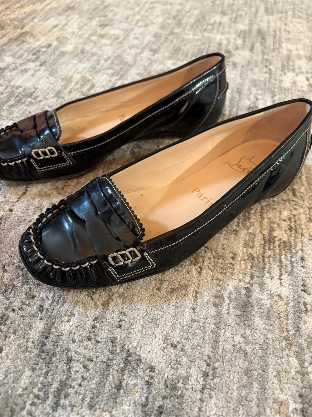 Christian Louboutin Black Patent Leather Penny Loafers - women’s size 36.5